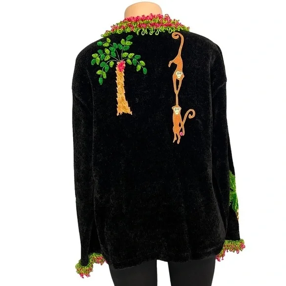 That Sweater Vintage Pink Monkey Chenille Art-to-Wear Fun Funky Sweater - Picture 7 of 10